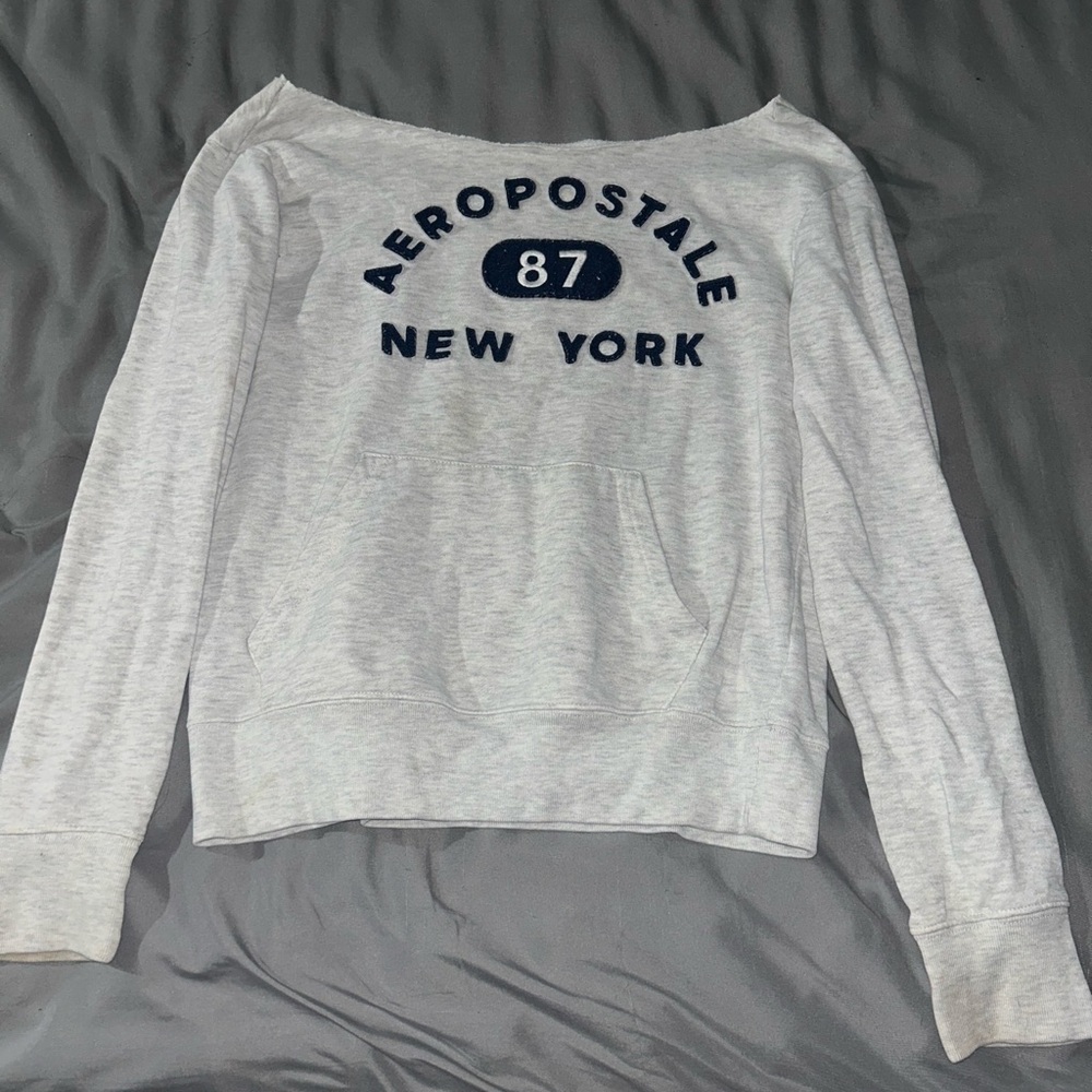 Aeropostale Off Shoulder Light Gray Sweatshirt with Pockets